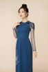 Blue tulle raglan sleeves beaded ao dai