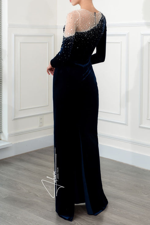 Velvet long sleeves with back slit dress