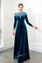 Velvet long sleeves beaded gown