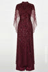 Luxurious Burgundy Beaded Áo Dài with Sheer Cape Sleeves