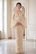 Elegant Copper Floral Lace Gown with Dramatic Bell Sleeves