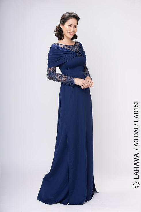 Navy blue scoop neck ao dai