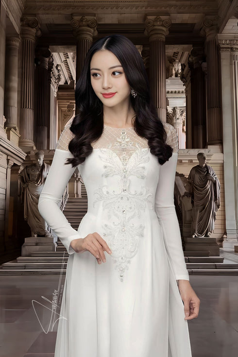 Stunning long train bridal ao dai