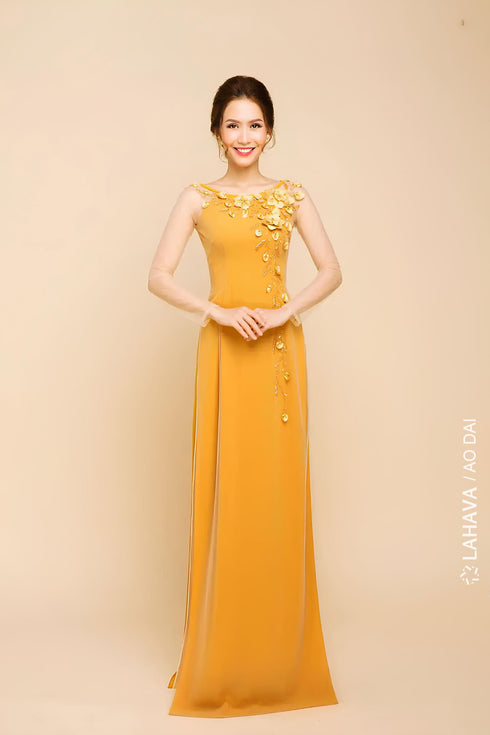 Modern 3D flowers beaded ao dai