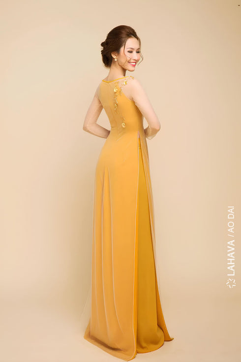 Modern 3D flowers beaded ao dai