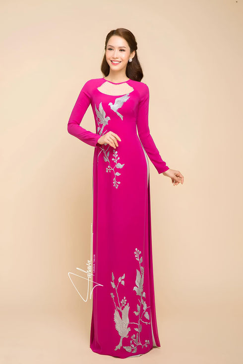 Modern cut-out embroidered ao dai