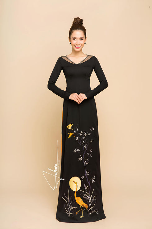 Hand embroidered V neck party ao dai