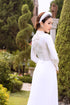 White modern ao dai cut out on the back - Sale