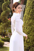 White puff sleeves modern ao dai beaded - Sale