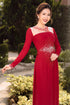 Dark red elegant beaded ao dai - Sale