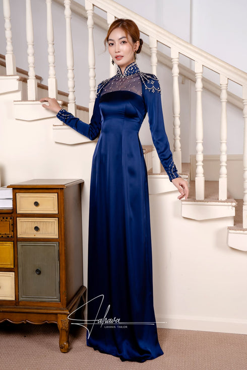 Traditional collar ao dai with luxury satin fabric