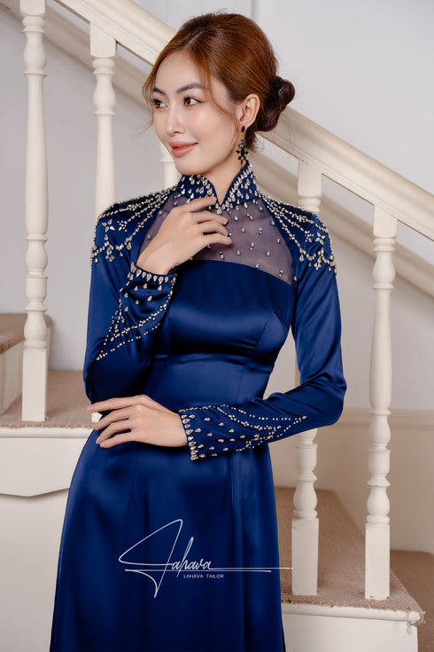 Traditional collar ao dai with luxury satin fabric