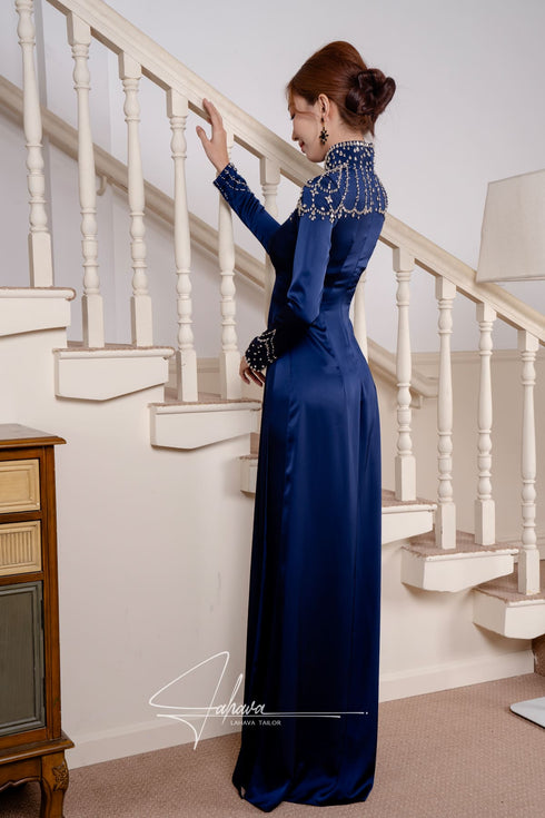 Traditional collar ao dai with luxury satin fabric