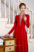 Dark red V-neck beaded party Ao dai