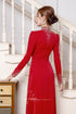 Dark red V-neck beaded party Ao dai