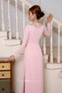 Elegant pink Ao dai features leaves beading