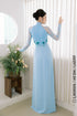Sweet turquoise Ao dai features floral beadwork