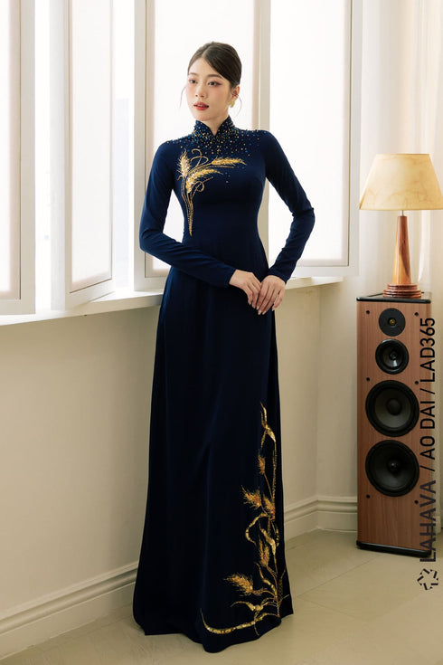 Traditional Ao dai adorned with rice spikelet patterns