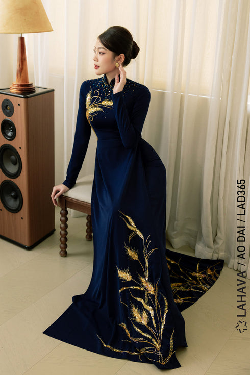 Traditional Ao dai adorned with rice spikelet patterns
