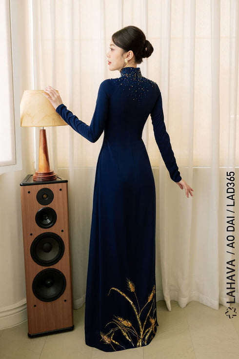 Traditional Ao dai adorned with rice spikelet patterns