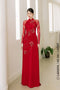 Red Ao dai adorned with Lily patterns