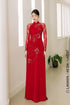 Red Ao dai adorned with Lily patterns