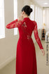 Red Ao dai adorned with Lily patterns