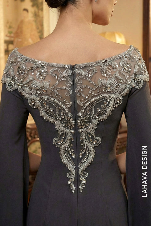 Sophisticated Charcoal Grey Ao Dai with Split Cape Sleeves