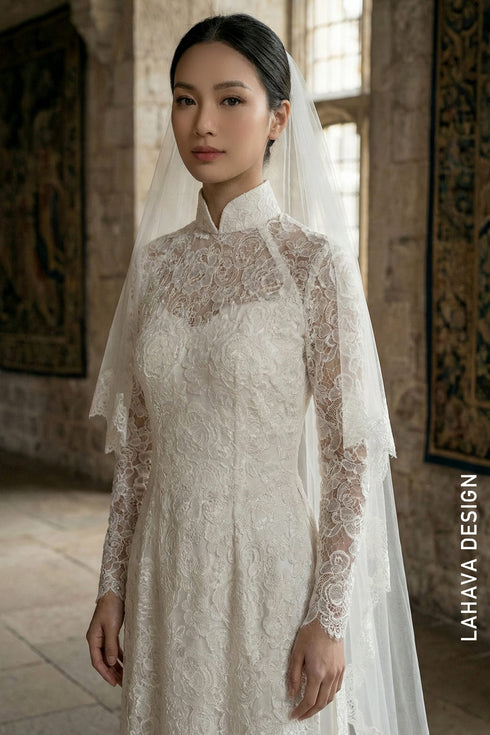Elegant White Lace Wedding Ao Dai