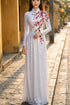 Sparkling White Sequin Ao Dai with Red Floral Appliqué