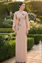 Blush Pink Cape-Sleeve Modern Ao Dai with Bead Embellishments