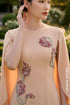 Blush Pink Cape-Sleeve Modern Ao Dai with Bead Embellishments