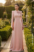 Crystal Bow Embellished Ao Dai with Slit Sleeves