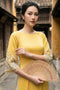 Mustard Yellow Áo Dài with Embellished Fringe Sleeves