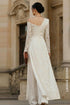 Elegant Asymmetrical White Brocade Ao Dai with Lace Details
