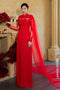 Majestic Red Bridal Áo Dài with Royal Detachable Cape