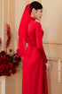 Red Bridal Áo Dài with Elegant Matching Veil