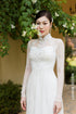 Elegant White Lace Bridal Áo Dài with Illusion Neckline