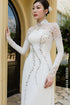 Sophisticated White Áo Dài with Beaded Waterfall Embroidery