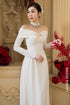 Timeless White Draped Bridal Áo Dài with Illusion Crystal Neckline