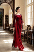 Exquisite Bordeaux Velvet Ao Dai with Hand-Beaded Embellishments