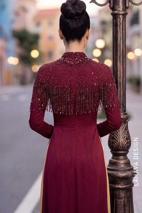 The Imperial Maroon Dragon Áo Dài – Modern Elegance