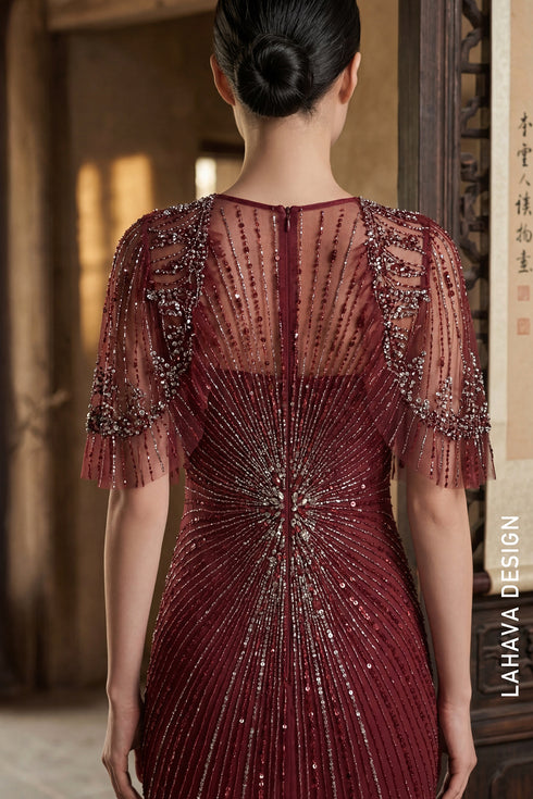 Crimson Radiance – Hand-Beaded Modern Áo Dài