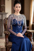 Sophisticated Navy Blue Ao Dai with Luxury Pearl Embellishments