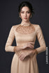 Beige Pearl-Beaded Satin Party Ao Dai