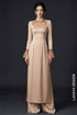 Beige Pearl-Beaded Satin Party Ao Dai