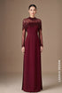 Elegant Burgundy Ao Dai with Hand-Beaded Tassel Capelet