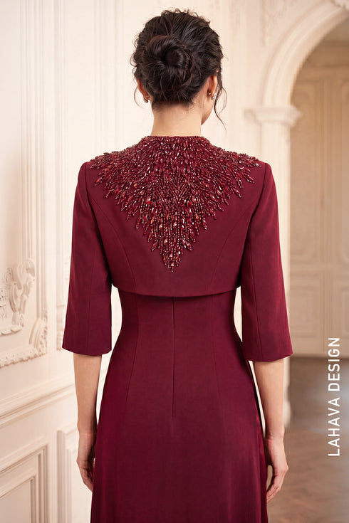 Elegant Burgundy Ao Dai with Detachable Cropped Cape