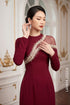 Modern Maroon Ao Dai with Asymmetrical Pearl-Cascading Mesh