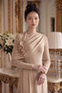 Elegant Minimalist Beige Áo Dài with Floral Accents